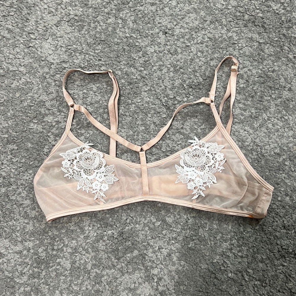 NUDE FLORAL MESH BRA